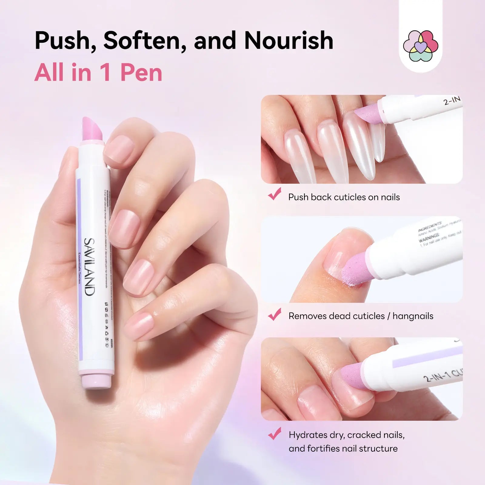 SAVILAND Cuticle Remover Pen Set: 2PCS Ceramic Cuticle Pusher & 4.5Ml Cuticle Oil Pen for Nail Growth, Dry Cuticles, Hangnails, Damaged Nails Moisturizing & Strengthening Care