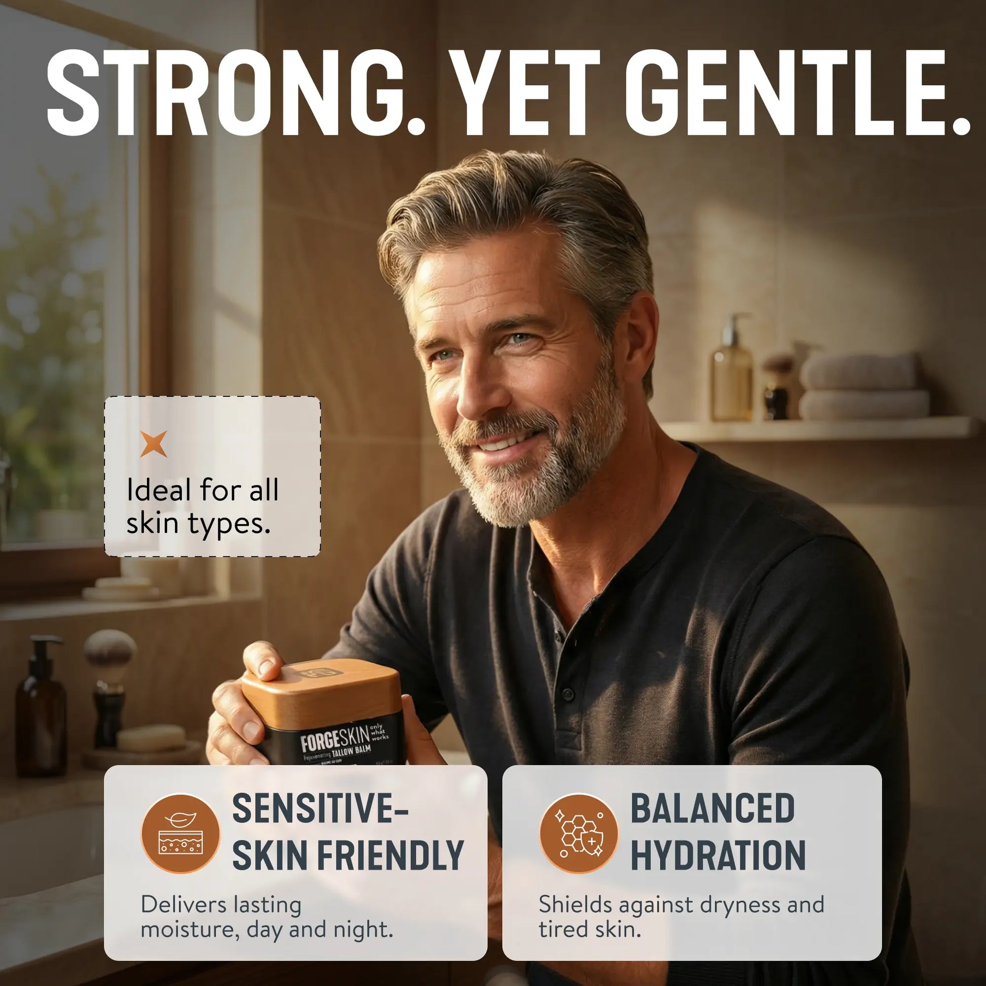 FORGE SKIN Wrinkle Defense & Natural Anti-Aging Beef Tallow Moisturizer for Men - Face Balm Skincare Cream for Dry Rough Skin Tallow-Based Mens Face Lotion for Hydration Firmness Wrinkle Repair & Glow Honey Jojoba Hydrating Smooth Skin Nourishing Moisture