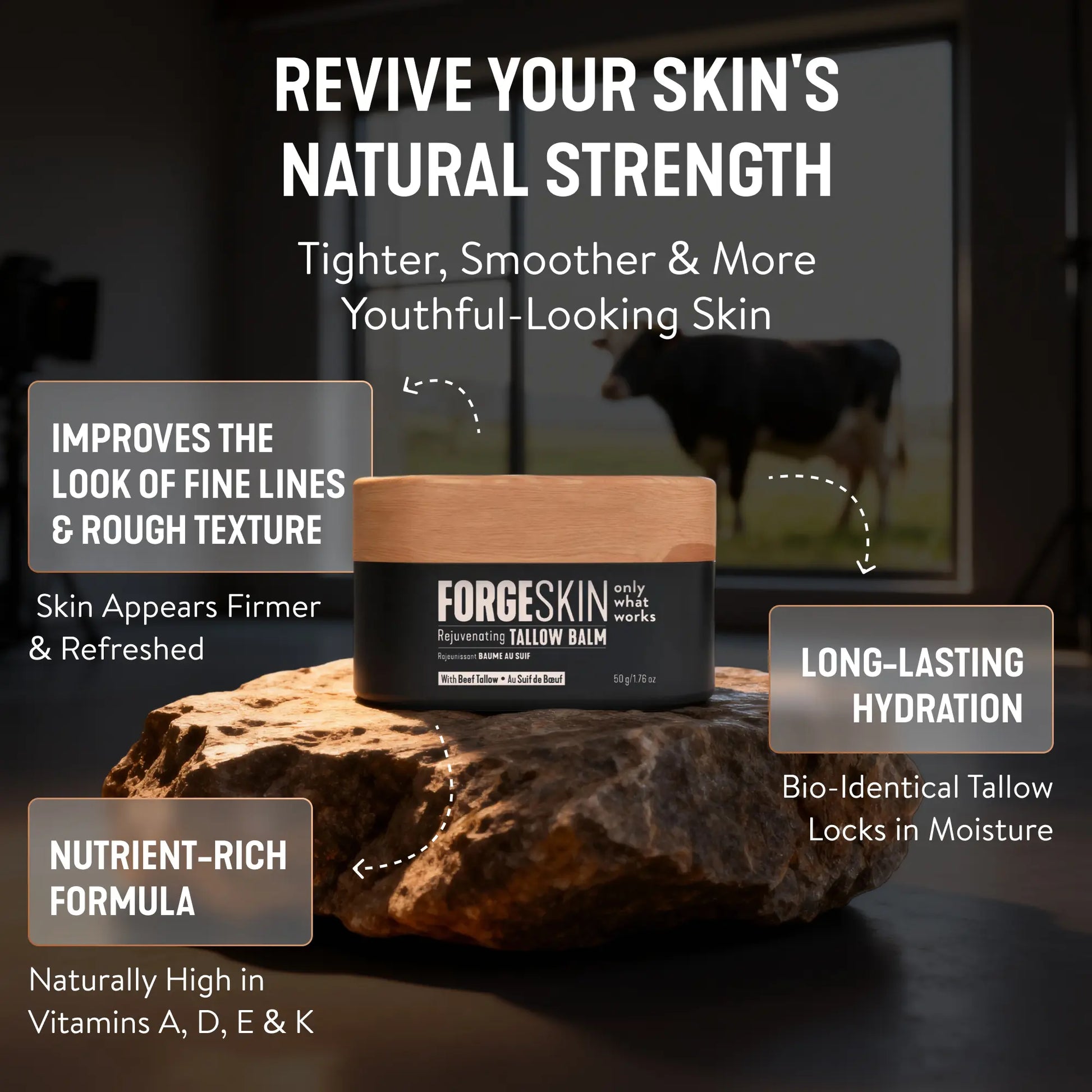 FORGE SKIN Wrinkle Defense & Natural Anti-Aging Beef Tallow Moisturizer for Men - Face Balm Skincare Cream for Dry Rough Skin Tallow-Based Mens Face Lotion for Hydration Firmness Wrinkle Repair & Glow Honey Jojoba Hydrating Smooth Skin Nourishing Moisture