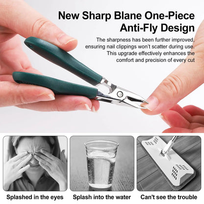 Eagle Beak Beveled Nail Clippers,3-Piece Sets of Eagle Beak Beveled Nails Clippers, Long Handle Wide Jaw Opening Anti-Splash Slanted Nail Clipper for Thick Nails, Seniors&Ingrown Care (Green)