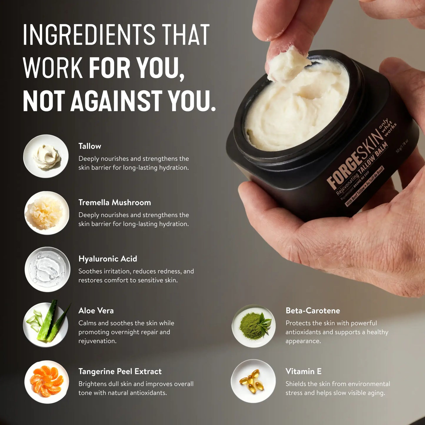 FORGE SKIN Wrinkle Defense & Natural Anti-Aging Beef Tallow Moisturizer for Men - Face Balm Skincare Cream for Dry Rough Skin Tallow-Based Mens Face Lotion for Hydration Firmness Wrinkle Repair & Glow Honey Jojoba Hydrating Smooth Skin Nourishing Moisture