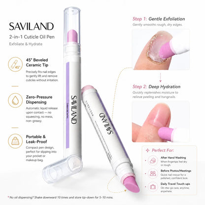 SAVILAND Cuticle Remover Pen Set: 2PCS Ceramic Cuticle Pusher & 4.5Ml Cuticle Oil Pen for Nail Growth, Dry Cuticles, Hangnails, Damaged Nails Moisturizing & Strengthening Care