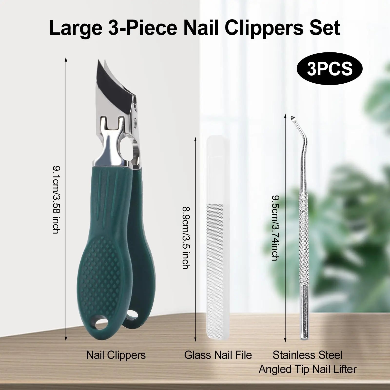 Eagle Beak Beveled Nail Clippers,3-Piece Sets of Eagle Beak Beveled Nails Clippers, Long Handle Wide Jaw Opening Anti-Splash Slanted Nail Clipper for Thick Nails, Seniors&Ingrown Care (Green)